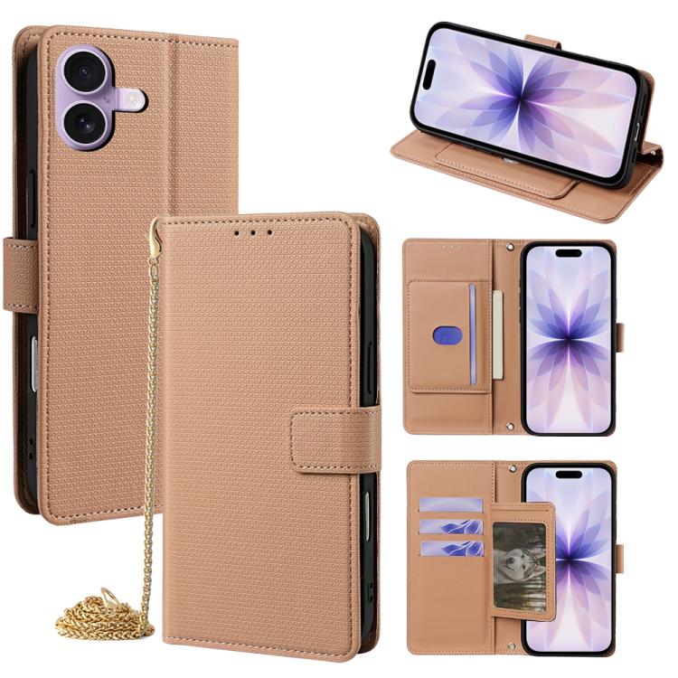 For iPhone 17 Crossbody Chain Triangle Leather Phone Case(Brown)