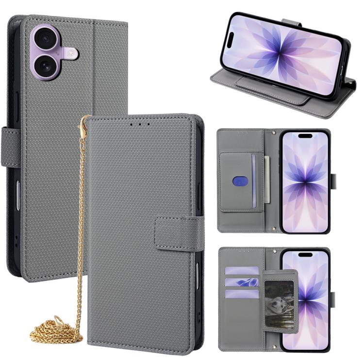 For iPhone 17 Crossbody Chain Triangle Leather Phone Case(Grey)