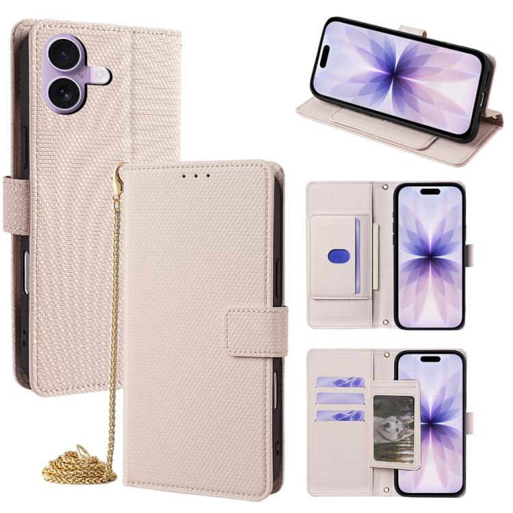 For iPhone 17 Crossbody Chain Triangle Leather Phone Case(White)