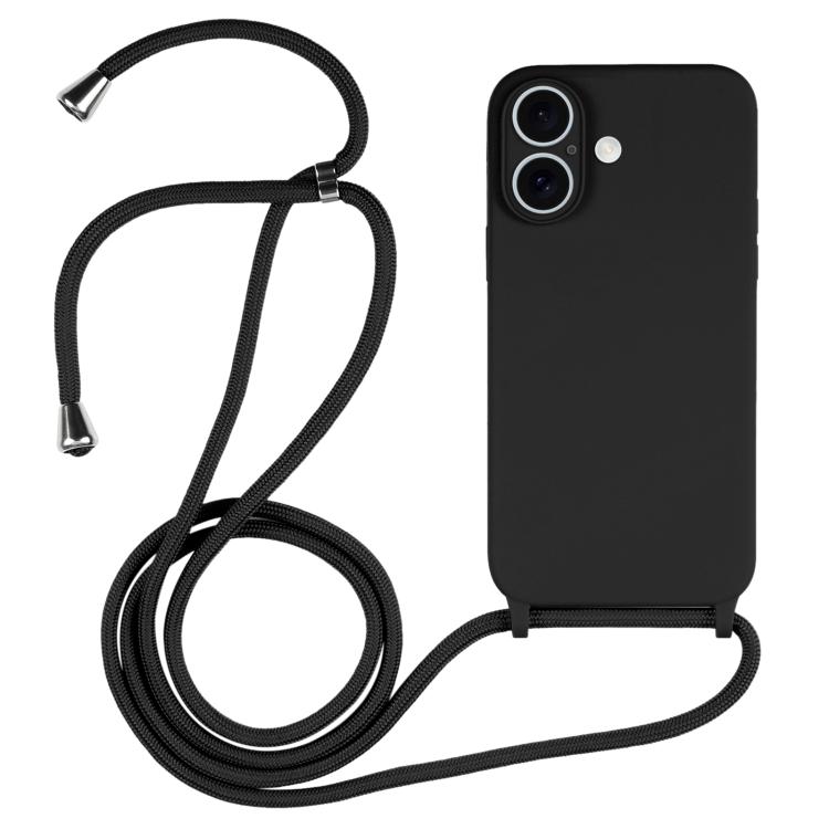 For iPhone 17 Crossbody Lanyard Liquid Silicone Case(Black)