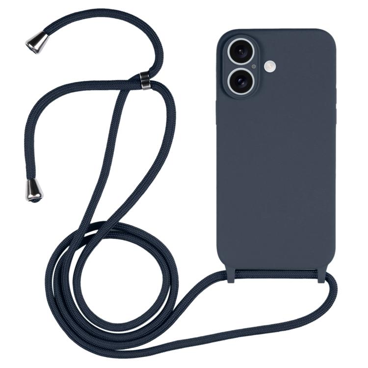 For iPhone 17 Crossbody Lanyard Liquid Silicone Case(Midnight Blue)