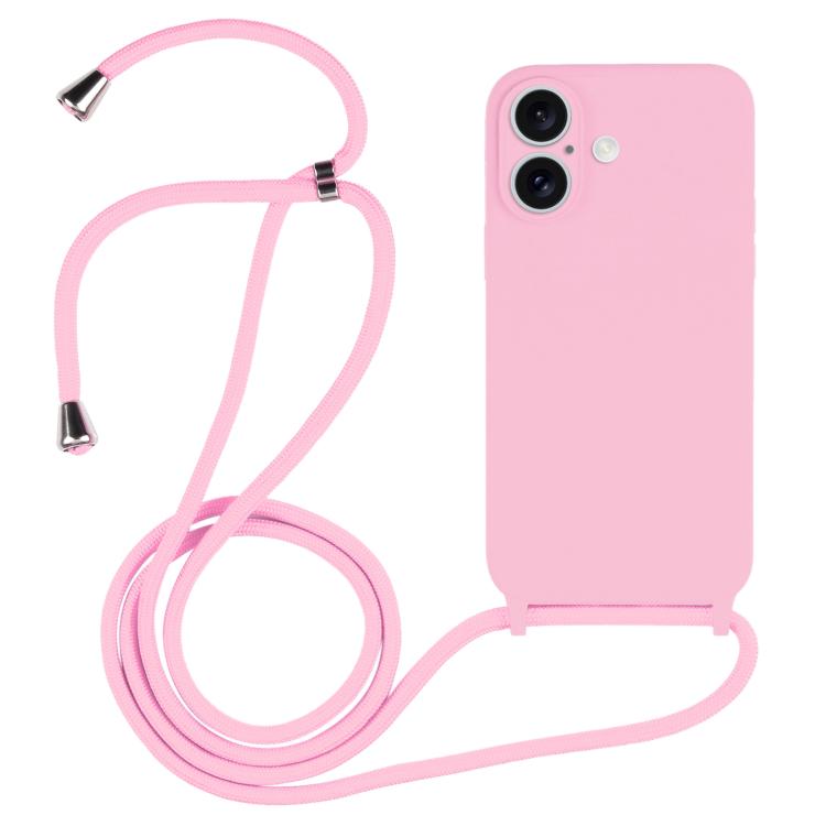 For iPhone 17 Crossbody Lanyard Liquid Silicone Case(Pink)