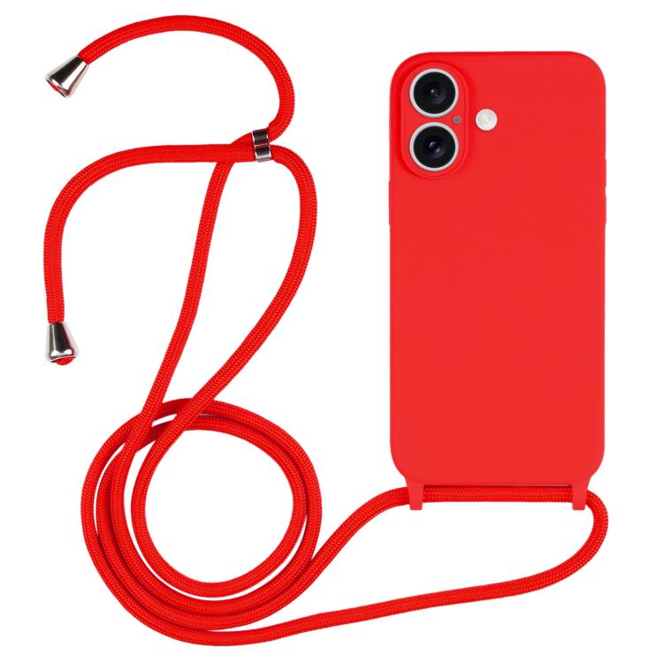 For iPhone 17 Crossbody Lanyard Liquid Silicone Case(Red)