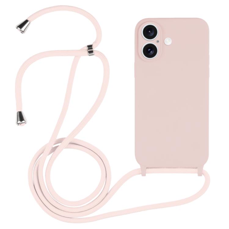 For iPhone 17 Crossbody Lanyard Liquid Silicone Case(Sand Pink)