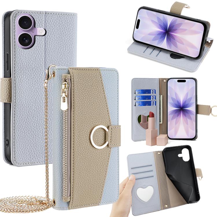 For iPhone 17 Crossbody Litchi Texture Leather Phone Case(Blue)