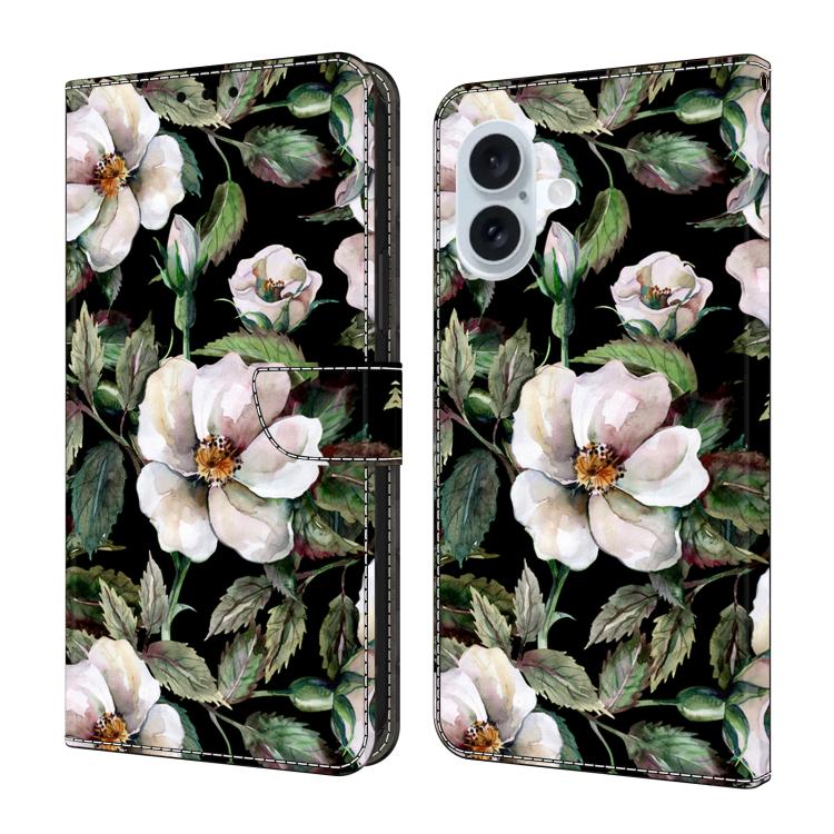 For iPhone 17 Crystal-Like Painted Vegan Leather Phone Case(Big Flower)