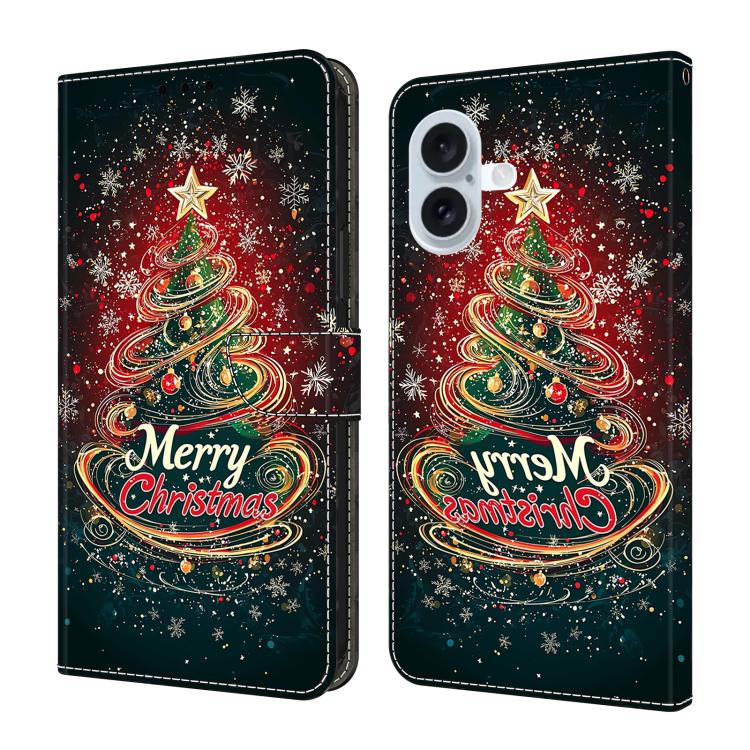 For iPhone 17 Crystal-Like Painted Vegan Leather Phone Case(Christmas Tree)