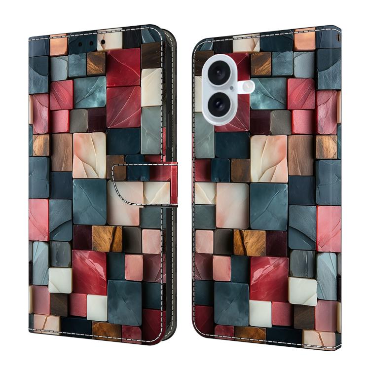 For iPhone 17 Crystal-Like Painted Vegan Leather Phone Case(Colorful Bricks)