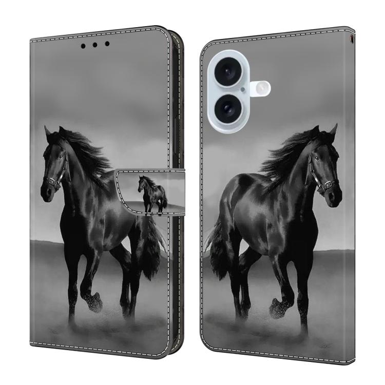 For iPhone 17 Crystal-Like Painted Vegan Leather Phone Case(Dark Horse)