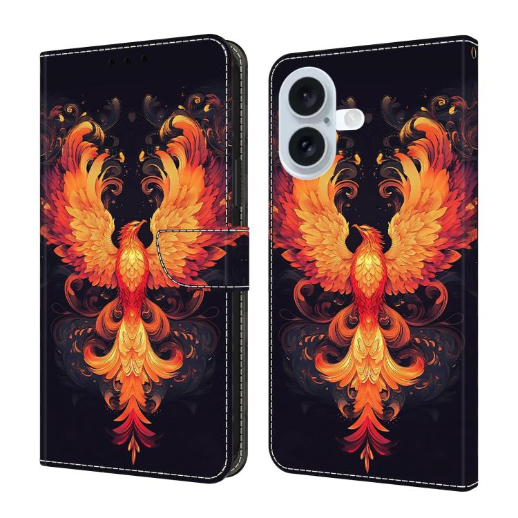 For iPhone 17 Crystal-Like Painted Vegan Leather Phone Case(Fire Phoenix)