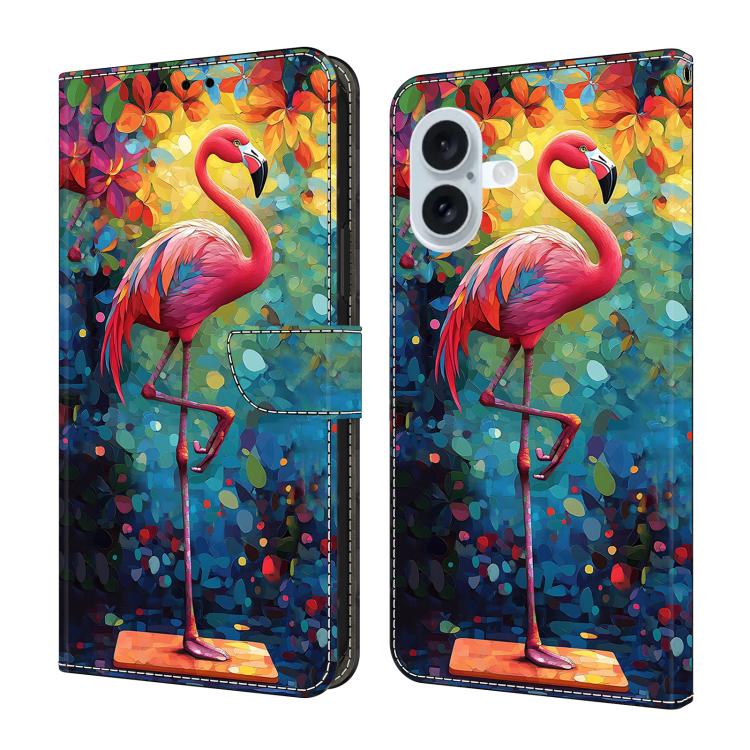 For iPhone 17 Crystal-Like Painted Vegan Leather Phone Case(Flamingo)
