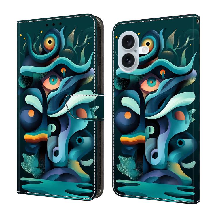 For iPhone 17 Crystal-Like Painted Vegan Leather Phone Case(Graffiti Green Shadow)