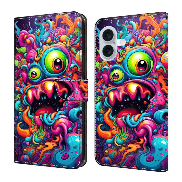 For iPhone 17 Crystal-Like Painted Vegan Leather Phone Case(Graffiti Monster)