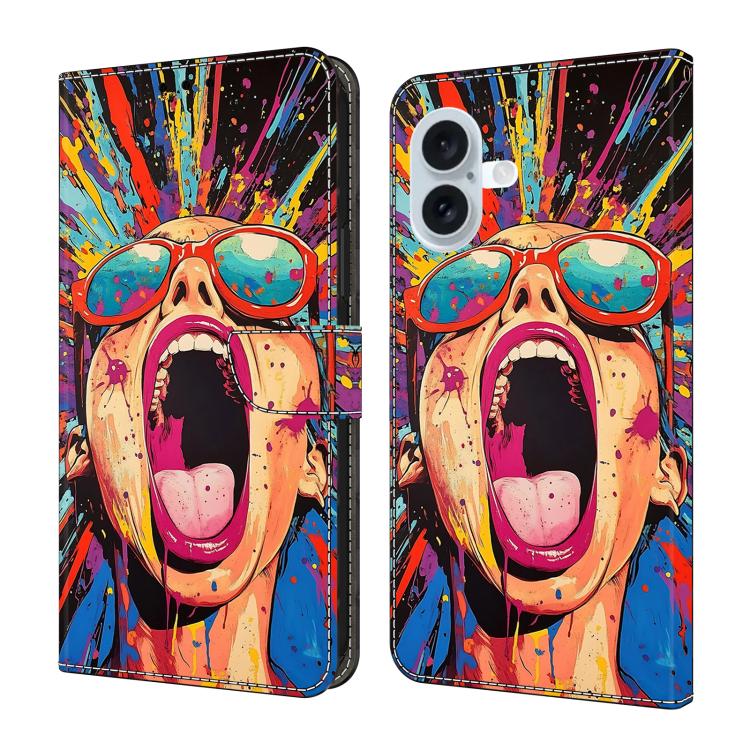 For iPhone 17 Crystal-Like Painted Vegan Leather Phone Case(Graffiti Scream)