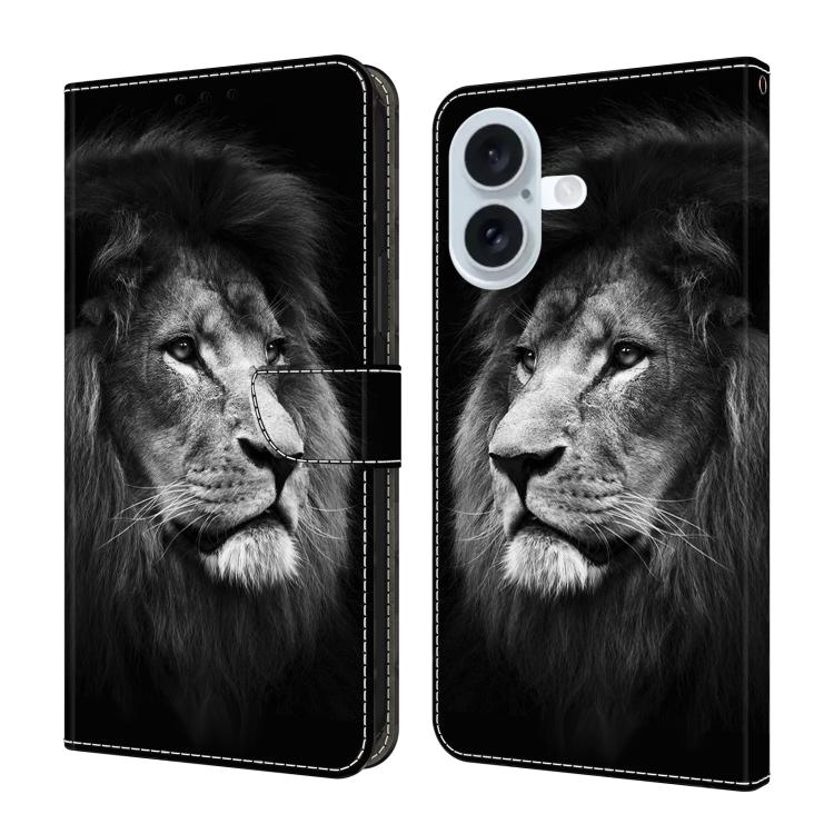 For iPhone 17 Crystal-Like Painted Vegan Leather Phone Case(Lion)