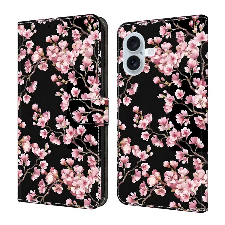 For iPhone 17 Crystal-Like Painted Vegan Leather Phone Case(Peach Blossom)