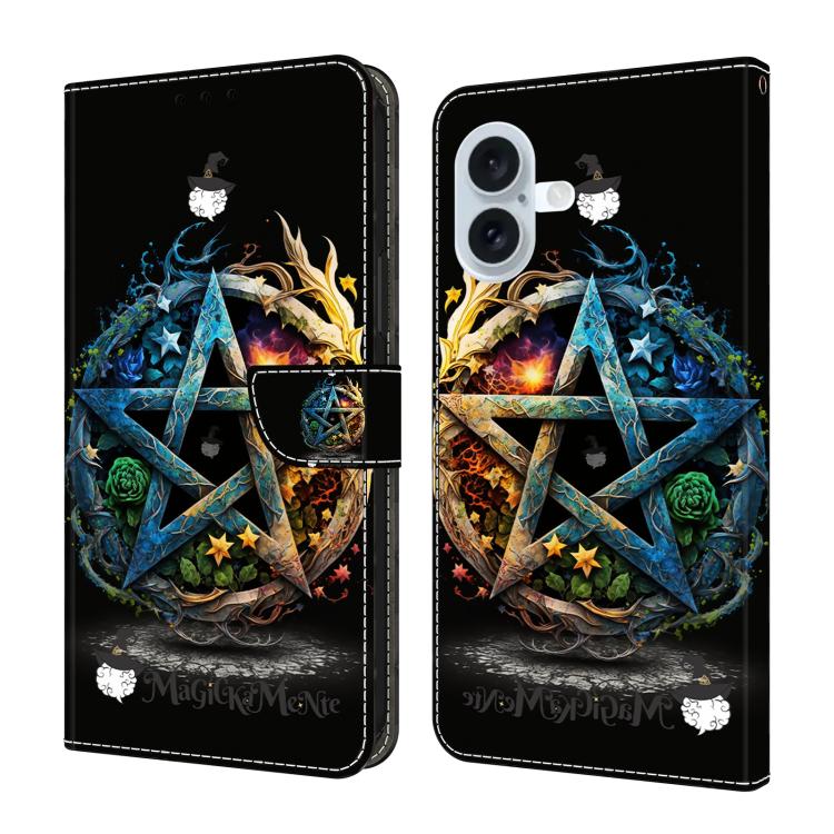 For iPhone 17 Crystal-Like Painted Vegan Leather Phone Case(Pentagram)