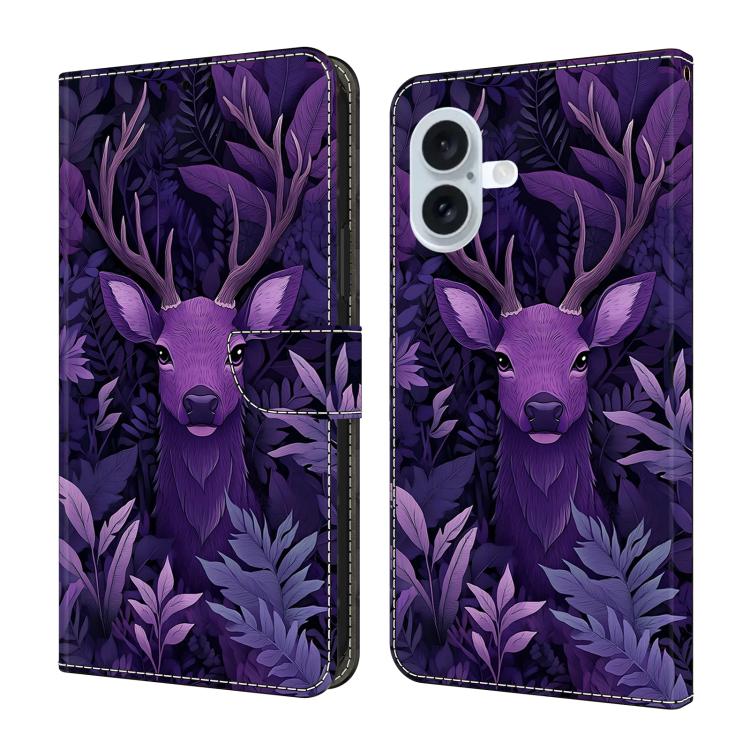 For iPhone 17 Crystal-Like Painted Vegan Leather Phone Case(Purple Deer)