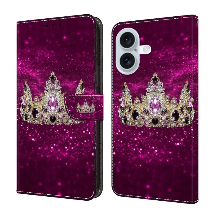 For iPhone 17 Crystal-Like Painted Vegan Leather Phone Case(Purple Diamond Crown)