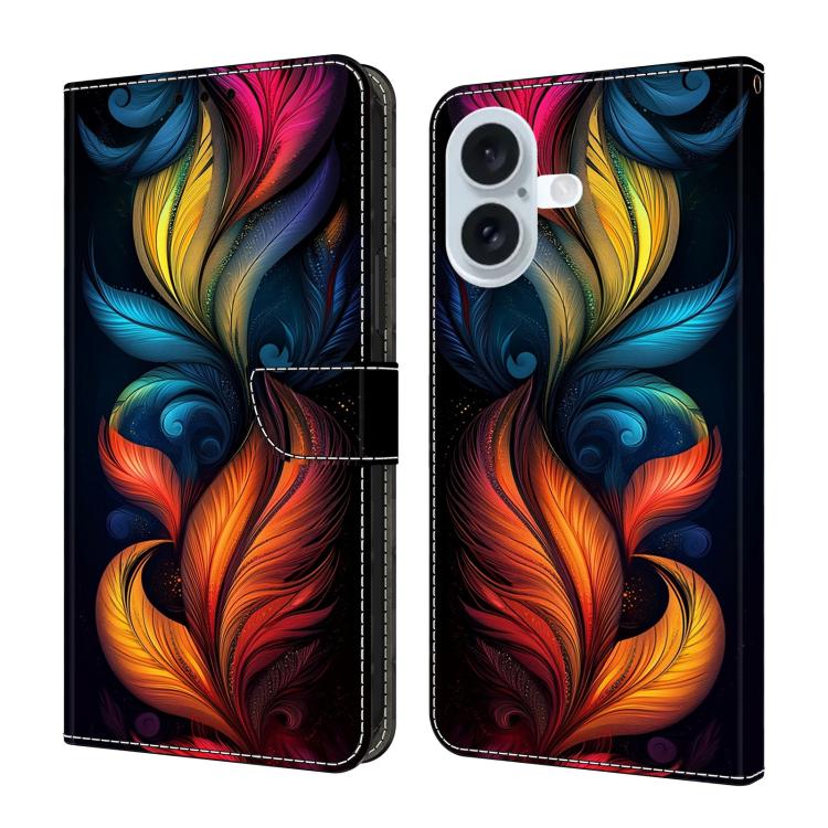 For iPhone 17 Crystal-Like Painted Vegan Leather Phone Case(Rainbow Plume)