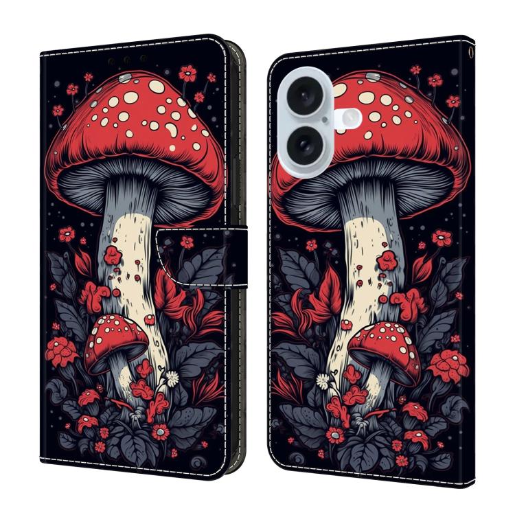 For iPhone 17 Crystal-Like Painted Vegan Leather Phone Case(Red Mushroom)