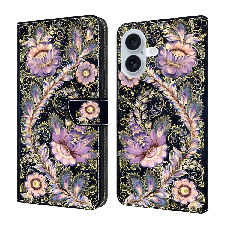 For iPhone 17 Crystal-Like Painted Vegan Leather Phone Case(Retro Golden Cross)