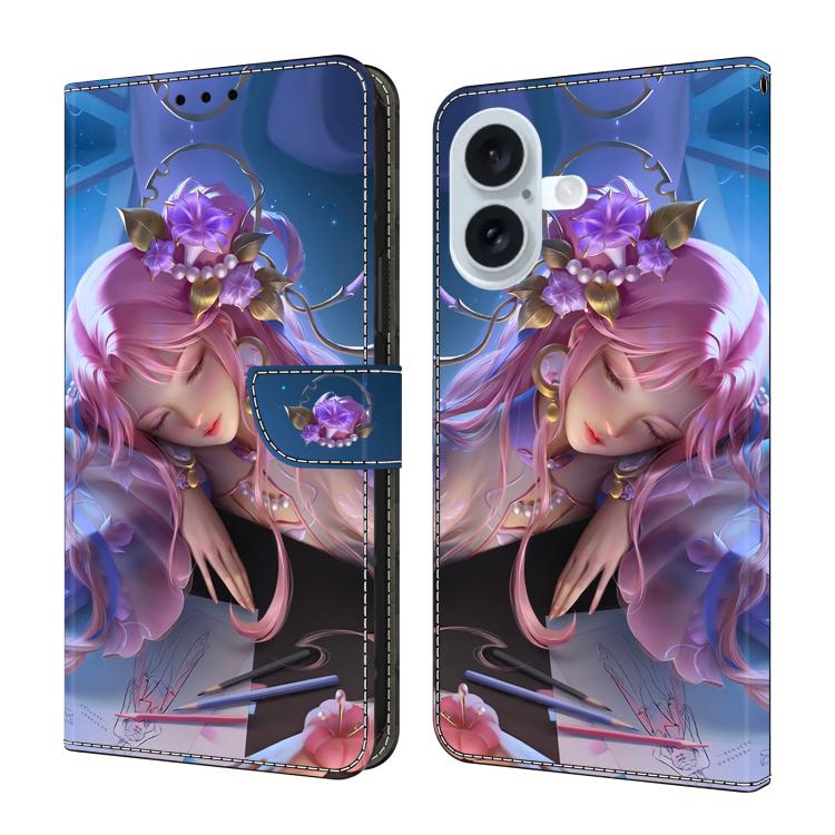 For iPhone 17 Crystal-Like Painted Vegan Leather Phone Case(Sleeping Beauty)