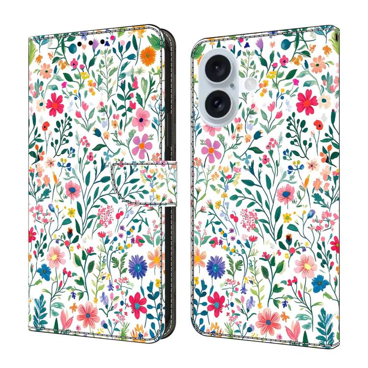 For iPhone 17 Crystal-Like Painted Vegan Leather Phone Case(Small Flowerbed)