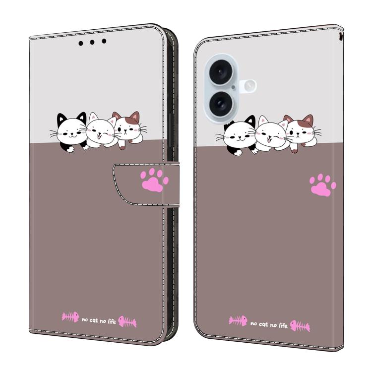 For iPhone 17 Crystal-Like Painted Vegan Leather Phone Case(Three Cats)