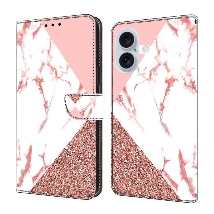 For iPhone 17 Crystal-Like Painted Vegan Leather Phone Case(Triangular Marble)