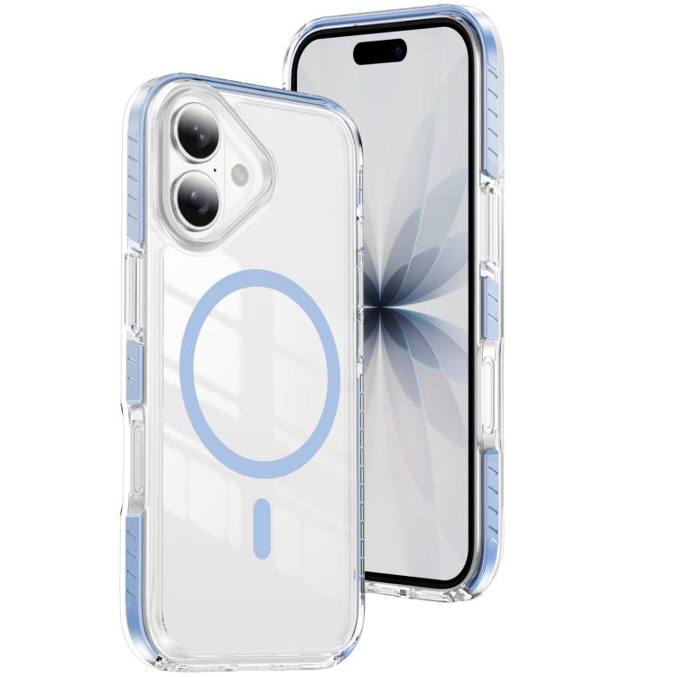 For iPhone 17 Crystal Shield Clear Magnetic Acrylic Hybrid TPU Phone Case(Blue)