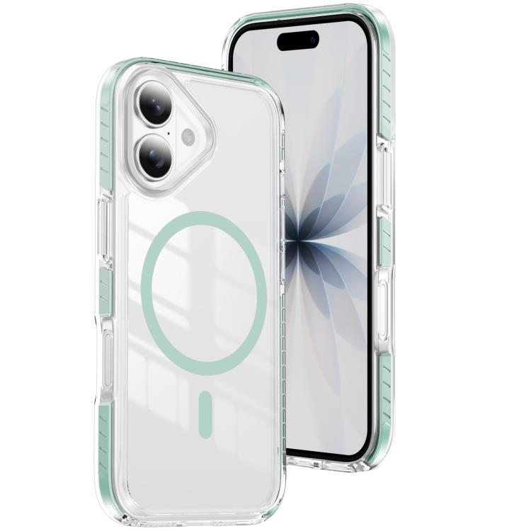 For iPhone 17 Crystal Shield Clear Magnetic Acrylic Hybrid TPU Phone Case(Mint Green)