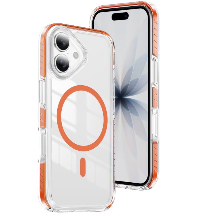 For iPhone 17 Crystal Shield Clear Magnetic Acrylic Hybrid TPU Phone Case(Orange)