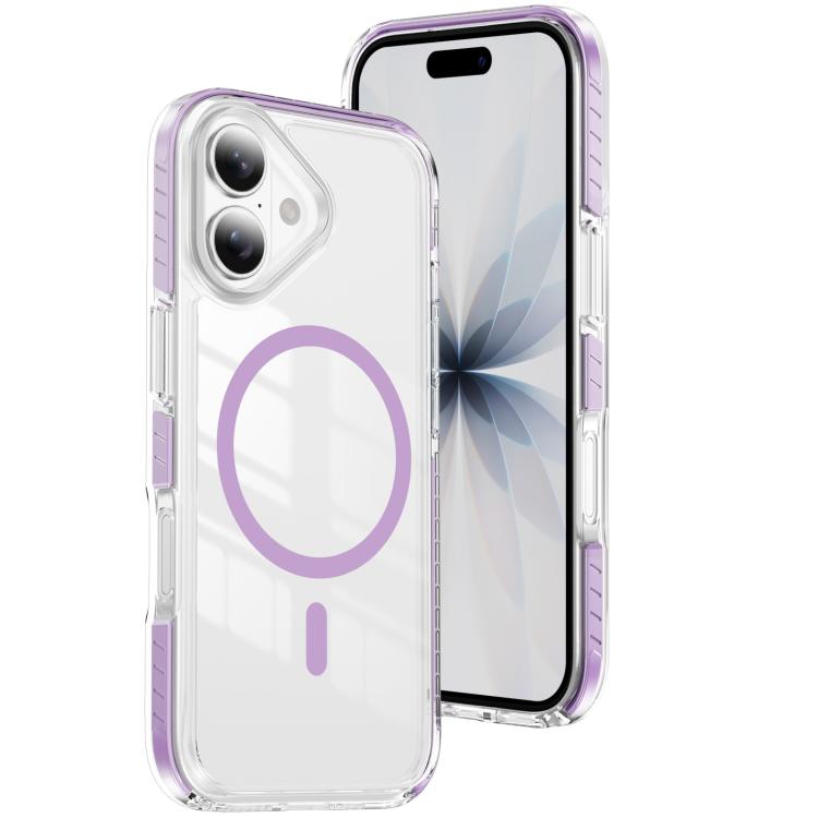 For iPhone 17 Crystal Shield Clear Magnetic Acrylic Hybrid TPU Phone Case(Purple)