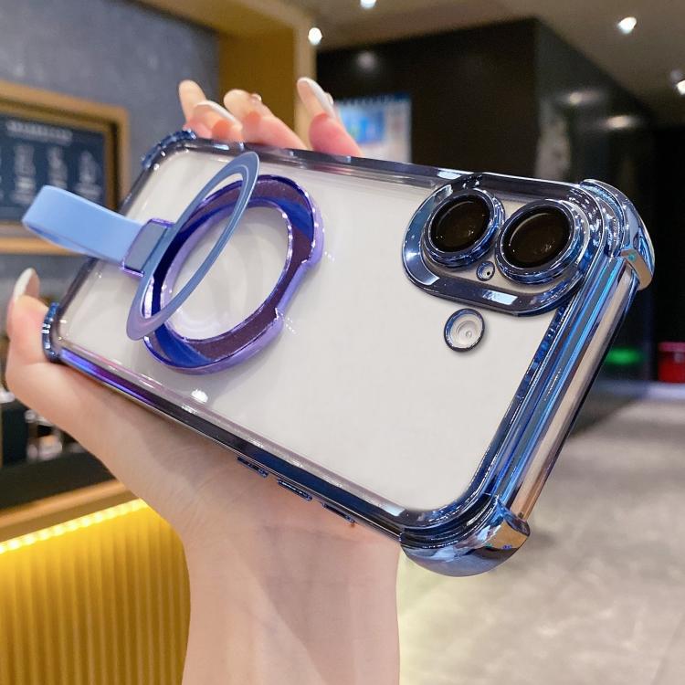 For iPhone 17 Crystal Shield Ring Holde TPU + Acrylic Magnetic Phone Case(Blue)