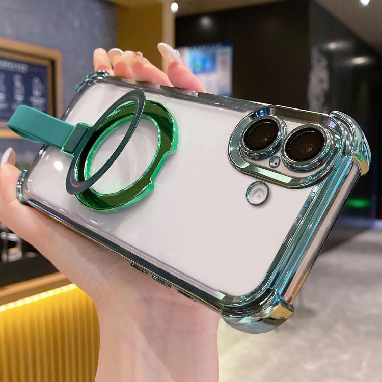 For iPhone 17 Crystal Shield Ring Holde TPU + Acrylic Magnetic Phone Case(Green)