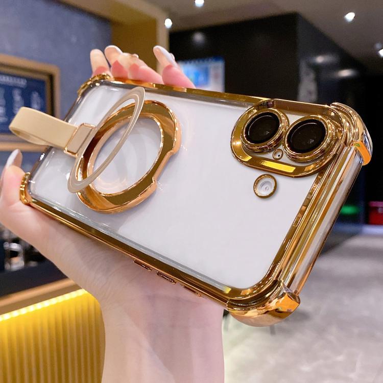 For iPhone 17 Crystal Shield Ring Holde TPU + Acrylic Magnetic Phone Case(Yellow)