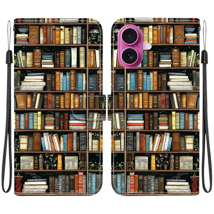 For iPhone 17 Crystal Texture Colored Drawing Leather Phone Case(Bookshelf)
