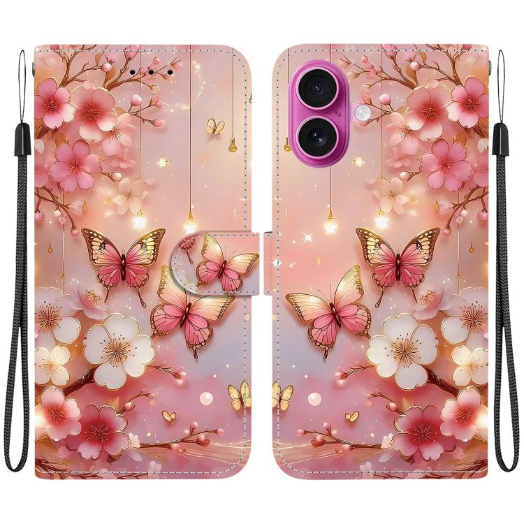 For iPhone 17 Crystal Texture Colored Drawing Leather Phone Case(Lantern Butterflies)