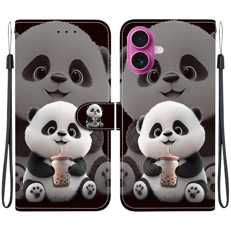 For iPhone 17 Crystal Texture Colored Drawing Leather Phone Case(Milk Tea Bear)