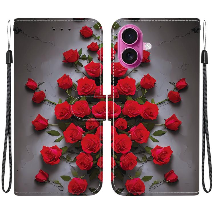 For iPhone 17 Crystal Texture Colored Drawing Leather Phone Case(Red Roses)