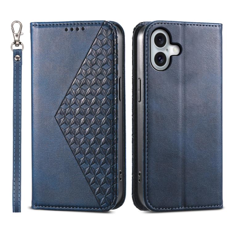 For iPhone 17 Cubic Grid Calf Texture Magnetic Leather Phone Case(Blue)