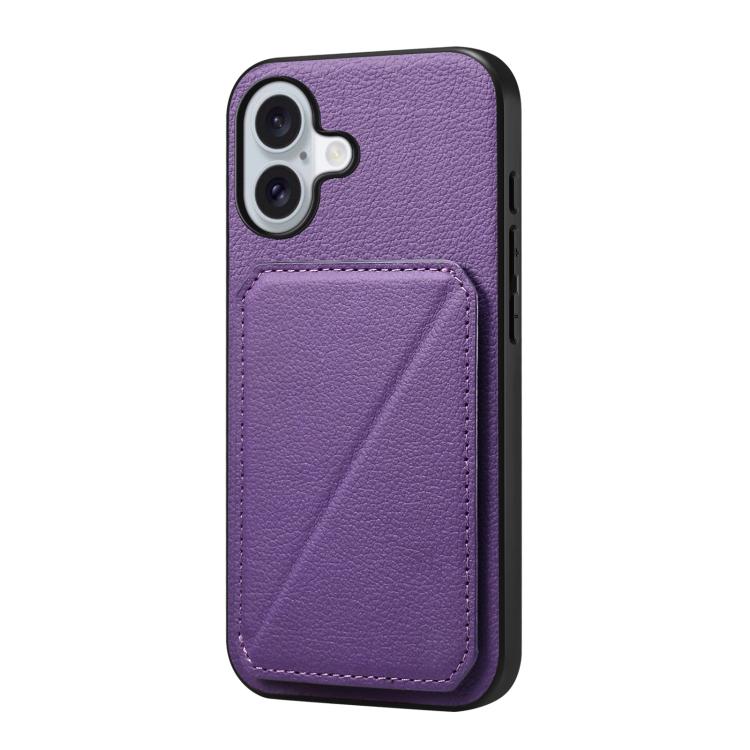 For iPhone 17 D04 Calf Texture Dual Card Slot Holder Phone Case(Purple)