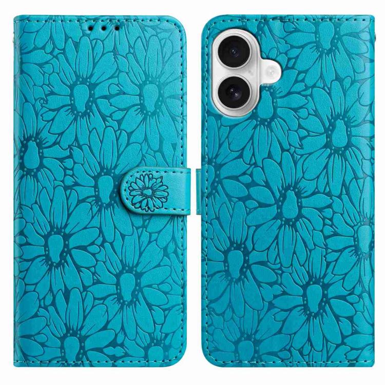 For iPhone 17 Daisy Embossed Leather Phone Case(Blue)