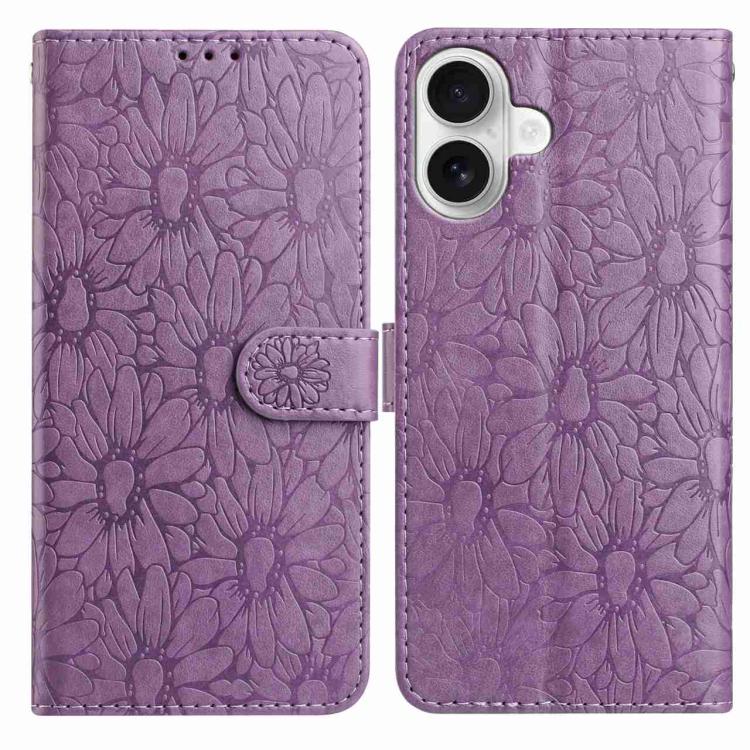 For iPhone 17 Daisy Embossed Leather Phone Case(Light Purple)
