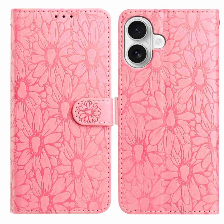 For iPhone 17 Daisy Embossed Leather Phone Case(Pink)