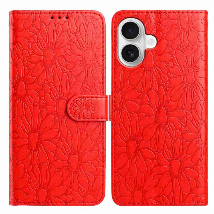 For iPhone 17 Daisy Embossed Leather Phone Case(Red)