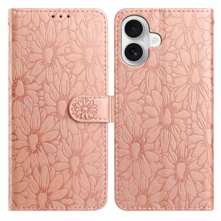 For iPhone 17 Daisy Embossed Leather Phone Case(Rose Gold)