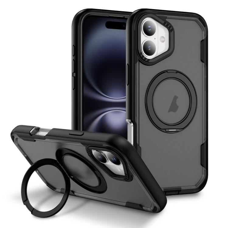 For iPhone 17 Defend Rugged Gear Holder MagSafe Phone Case(Black + Transparent Grey)
