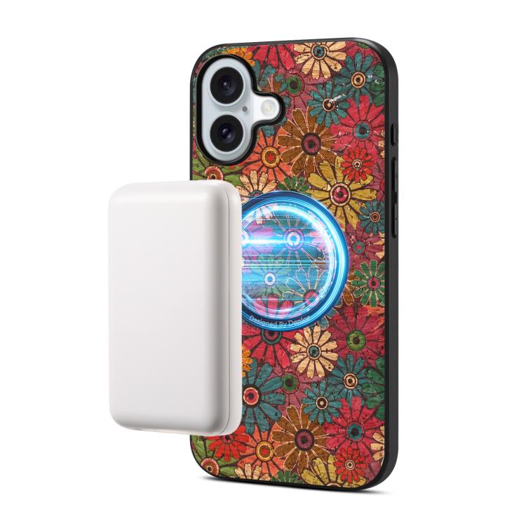 For iPhone 17 Denior A07 Flower Language Series Magnetic Vegan Leather Phone Case(Green)